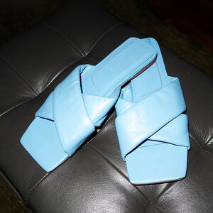 Zara Sky Blue Criss Cross Genuine Leather Square Toe Flat Sandal - EU 39/US 8